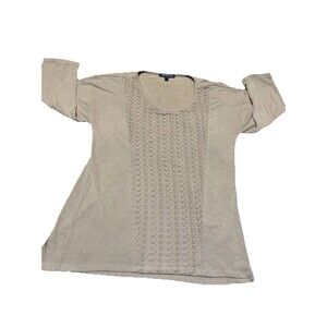Cable & Gauge Women's Shirt Medium Beige 3/4 Sleeve  Top